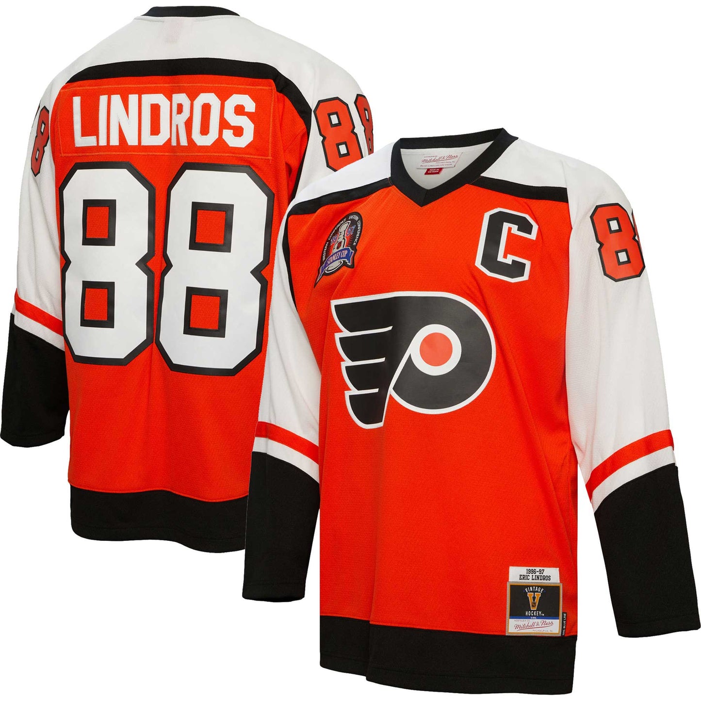 Eric Lindros Philadelphia Flyers Mitchell & Ness 1996/97 Captain Patch Blue Line Player Jersey - Orange