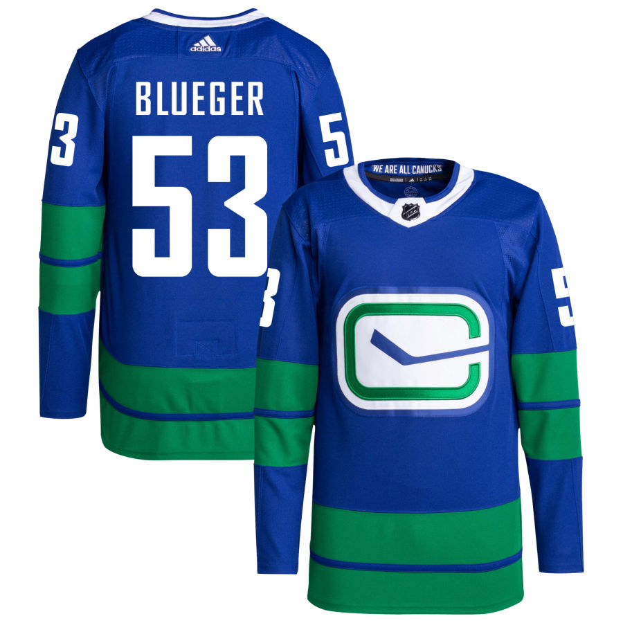 Teddy Blueger Vancouver Canucks adidas Primegreen Authentic Pro Jersey - Royal